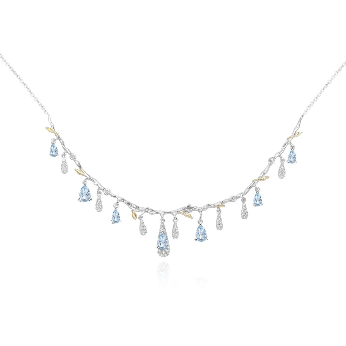 Natural Sky Blue Topaz & CZ Drop Necklace â€?Sterling Silver with Gold Accents Pearl Unique