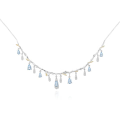Natural Sky Blue Topaz & CZ Drop Necklace â€?Sterling Silver with Gold Accents Pearl Unique